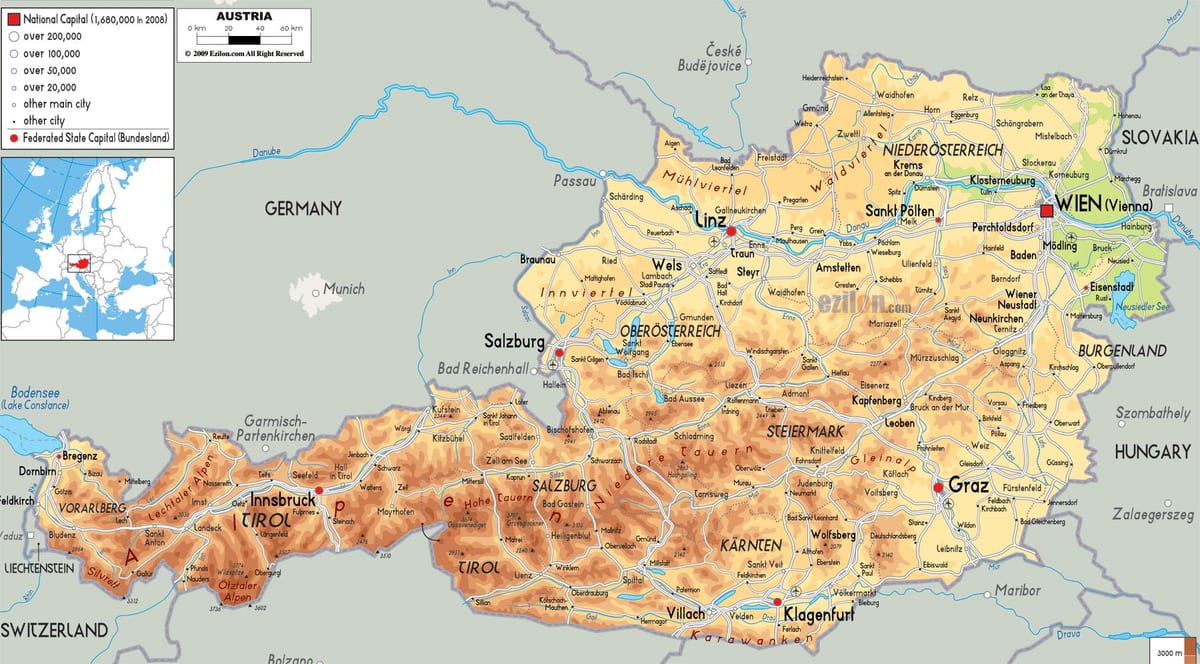 ಆಸ್ಟ್ರಿಯಾ ಪರ್ವತಗಳು ನಕ್ಷೆ